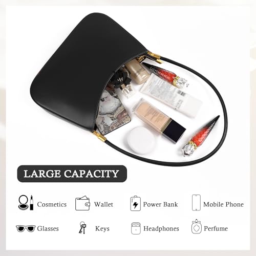 Image of MFFOR Genuine Leather Purses for Women, Shoulder Bag, Clutch Handbags | 9.8*2.3*6.2inch, Crescent bag, Underarm purse, Zipper closure, Solid color