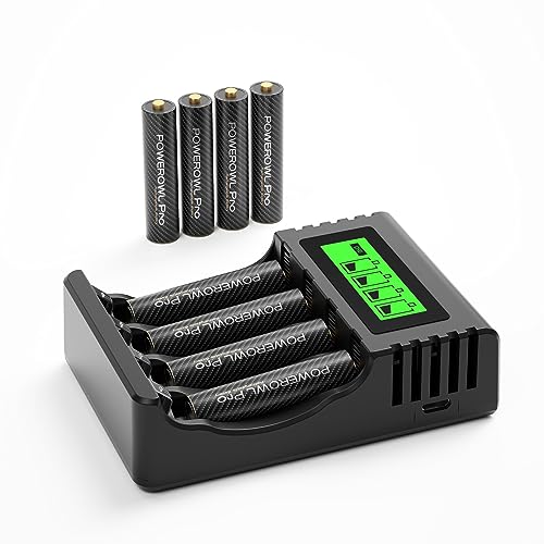 POWEROWL Rechargeable AAA Batteries PRO w/ 4 Bay Charger, High Capacity