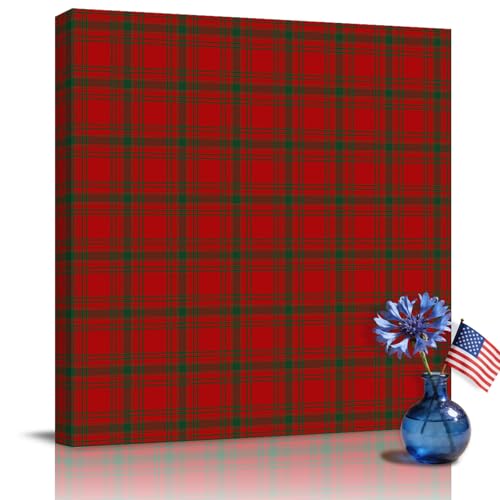 Christmas Classical Red Green Plaid Canvas Wall Art for Living