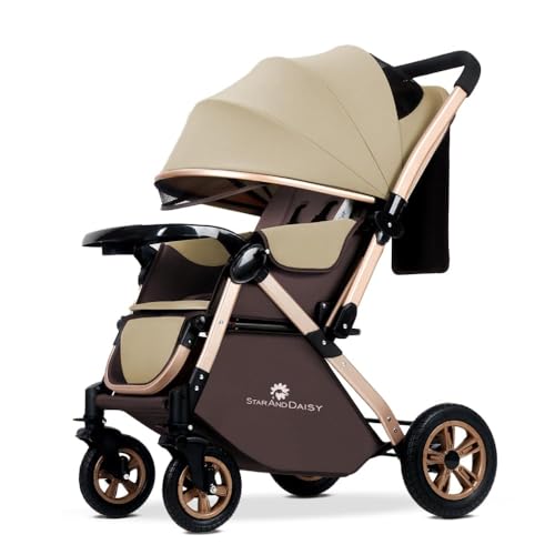 Image of StarAndDaisy Baby Strollers / Pram for 0-3 Year Boys & Girls with Foldable Design, Food Tray, 4 Wheel Suspension, Easy to Convertible& Adjustable Seat, 5 Point Safety Belt, Light Weight & Convenient-Beige