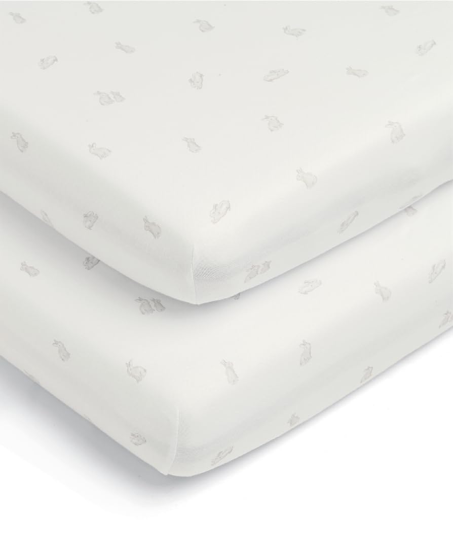 Mamas & Papas 2 Pack Cot/Bed Fitted Sheets, Bunny (142x70x19cm)