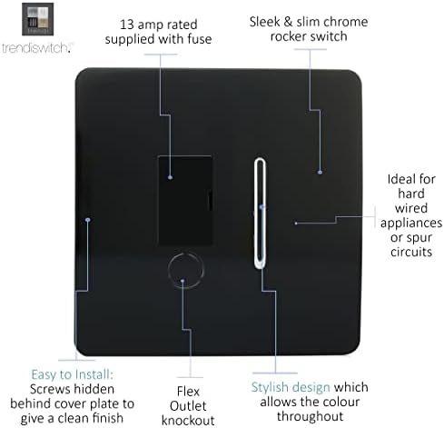 Trendi Switch ART-FSBL Trendi Artistic Modern Glossy Tactile Fused Spur Switch - Gloss Black