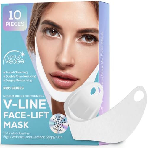 VENUS VISAGE 10 Piece V Line Lifting Mask – Invisible Face Slimming Strap, Chin Up Mask, Face Lifting Belt Neck Tape lift for jawline firming and Tightening Contour