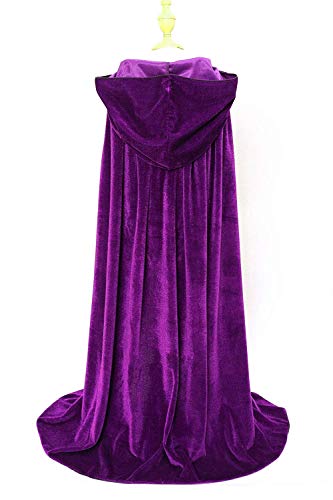 Kids Velvet Cloak Cape With Hooded For Halloween Christmas Cosplay Costumes (M, Purple) - Thumbnail 5