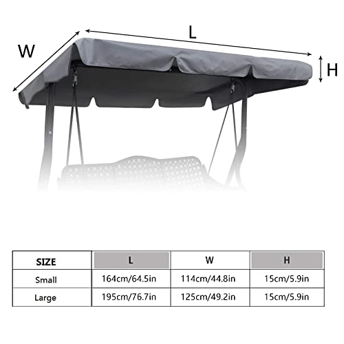Outdoor Patio Swing Chair Canopy Replacement, 3 Seater Porch Swing Seat Canopy Cover, Waterproof Windproof Anti-UV Heavy Duty Rip Proof Garden Hammock Top Cover, Garden Furniture Covers (Grey, Large) by Hagsfire - Image 2