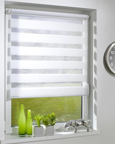 DécoProfi Duo-Doppelrollo ohne Bohren B: 90 cm, L:220 cm Weiss (Offwhite) I Mit Klemmfix/Klemmträger zur Montage I Doppel Rollo innen für Balkontüren und Fenster