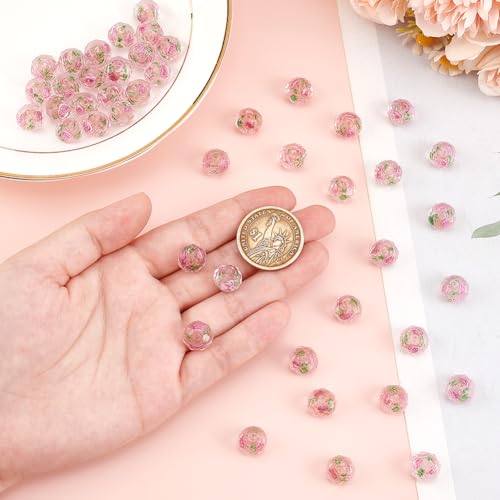 Image of PH PandaHall 45pcs 11~12mm Gold Sand Lampwork Beads Glass Handmade Round Loose Beads for Rosary Making Jewelry Craft Making with 2mm Hole - Gloden Pink