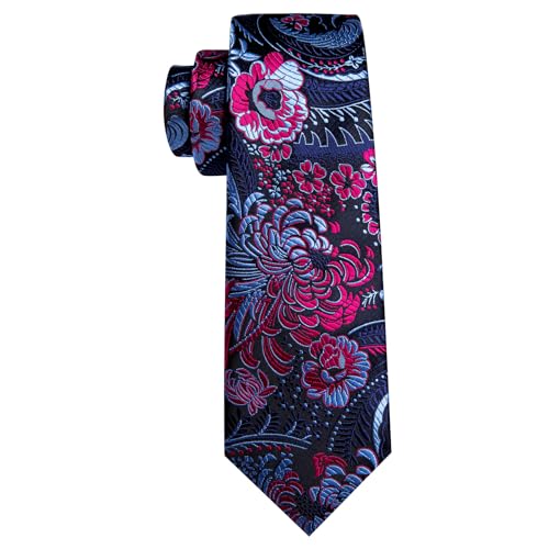 Image of Barry.Wang Flower Ties for Men Silk Woven Floral Tie Sets Necktie Handkerchief Cufflinks Wedding Party