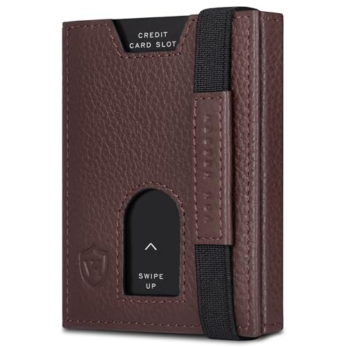 VON HEESEN Leder Slim Wallet - Geldbeutel mit RFID Schutz - Mini Geldbörse für Herren und Damen - Kartenetui Echtleder Karten Portemonnaie klein - Kreditkartenetui Braun
