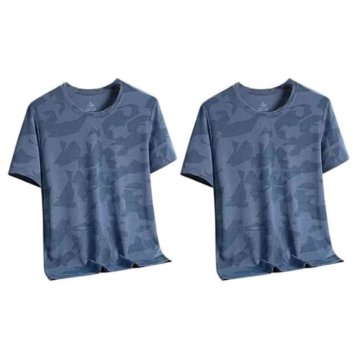 2枚セット tシャツ 半袖 涼しい メンズ ストレッチ ドライ uvカット 接触冷感 インナー 迷彩tシャツ インナーウェア カットソー Uネック 半袖Tシャツ 夏 薄手 迷彩柄 オーバーサイズ ティーシャツ 大人（Amazon）