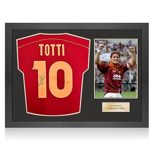 Exclusive Memorabilia Francesco Totti Signed1998-99 Soccer Jersey. Icon Frame