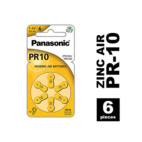 Piles Panasonic PR10 Zinc Air pour appareils auditifs, Type 10, 1,4 V, Piles pour appareils auditifs, 6 dans Un Paquet, Jaune