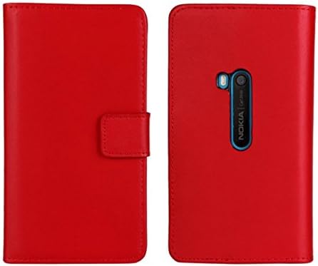 CASEPRADISE Cowskin Slim Wallet Card Pouch Flip Leather Etui Stand Case Cover For Nokia Lumia 920 Red
