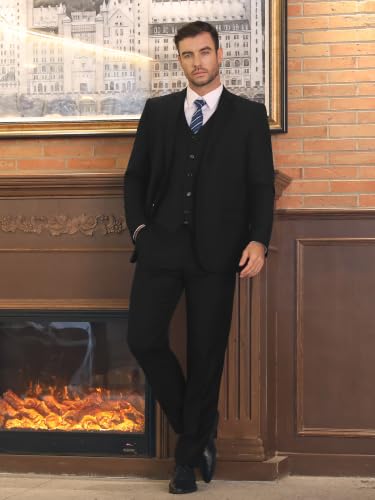 Image of Cooper & Nelson 3 Piece Mens Suit Set 2 Button Slim Fit Suits for Men Business Wedding Party Tuxedo Jacket Vest Pants and Tie