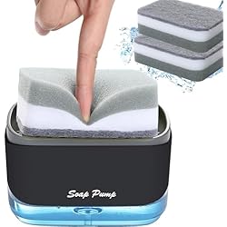 Dispensador De Jabon Lavaplatos Dispensador Jabon Cocina + 2 estropajos. Jabonera Cocina -Dosificador Jabon Cocina - Soporte Estropajo Fregadero (Negro)