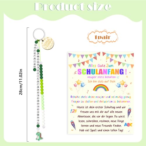 UTEFIF Schulkind Einschulung Geschenk, Rechenkette Schultüte mit Schulanfang Glücksbringer Plus Grußkarte, Endlich Schulkind Geschenk zur Einschulung(Grün)