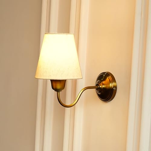 Image of Divine Trends Wall Lamp /Wall Light Antique Brass Finish with Off White Shade for Living Room, Bedroom, Home Decoration Pack of 1 (Off White Shade)