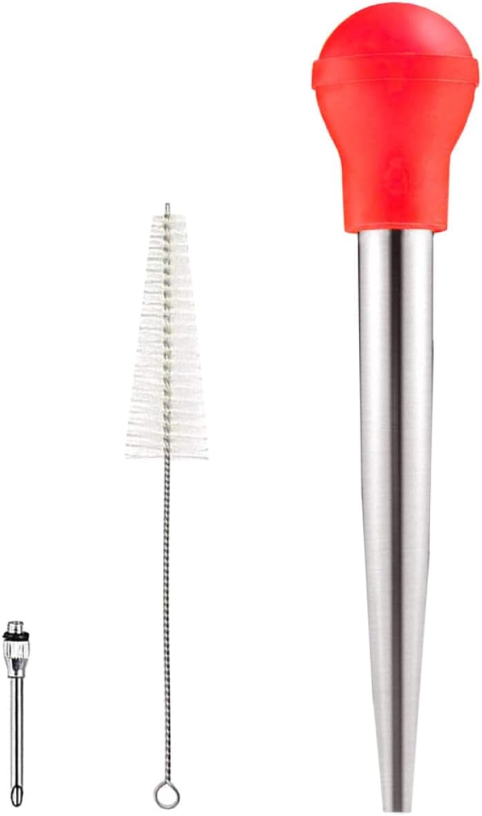 Turkey Marinade Injector Pump Set with Red Needle, Compact Meat Injector for Turkey and Grilled Meat, Food-grade Kitchen Marinade for Barbecue and Cooking