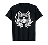 Gato retro con gafas de sol fumando hoja de marihuana Camiseta