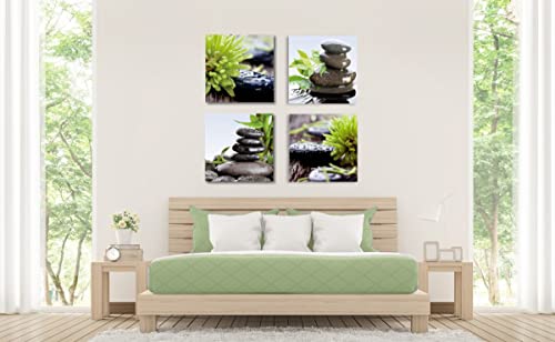 Zen Bathroom Decor Meditation Canvas Wall Art, Water Stone And Green Plants Pictures For Yoga Spa And Office Calming, Relaxing Wall Art For Office Bedroom Living Room (12X12In, 4 Panels) #TOP5