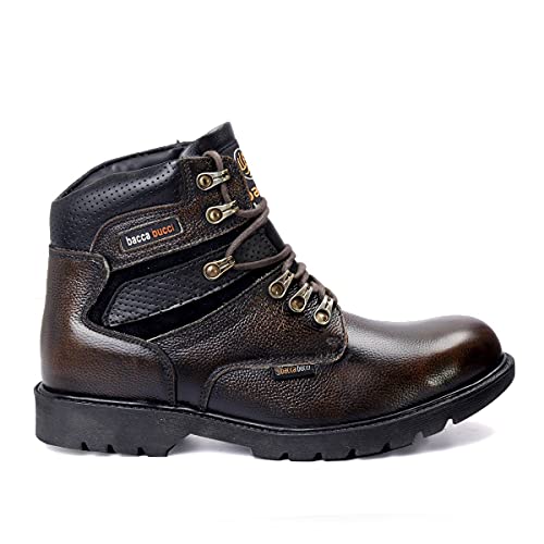 Image of Bacca Bucci Mens 6 inches Premium Steel Toe Cap Real Grain Leather Outdoor Laceup Boots /Warranted Qualtiy & Durable Boot