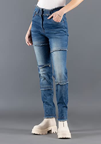 Rhysley Trendy Deep Blue Slim Fit High Rise Tapered Women's Stretch Denim Fashion Jeans #TOP3