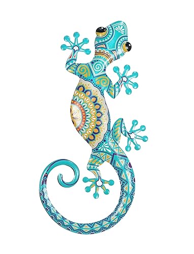 SIGNES GRIMALT Salamandre ou Gecko Mural en métal, Bleu Cyan, Modèle Essaouira, Hauteur 30 cm