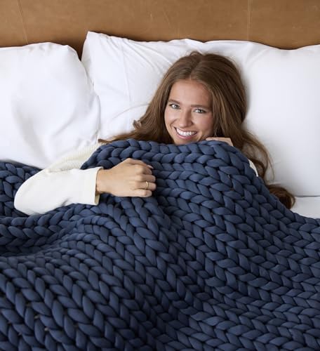 Nuzzie Original Knit Weighted Blanket - Breathable, Cooling, Hand Made Knit Throw Blanket for Sleep...
