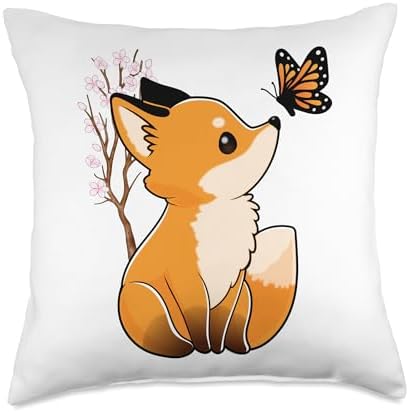 Fox and Butterfly Cute Fox Japanese Cherry Blossom Flower