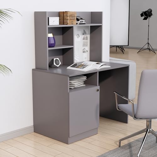 Image of Bniture Wooden Study Table for Home | Engineered Wood Study Table with Bottom Storage Shelf | Multi Purpose Computer Desk for Writing & Study | Laptop Table for Study Room & Office | Slate Grey