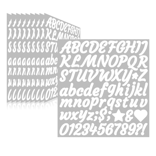 Llewyn 730 Pieces 10 Sheets Letter Stickers Self Adhesive Waterproof Mailbox Numbers Stickers Alphabet Decals for DIY Bulletin Board Window Door Sign Bike Car Laptop Scrapbook (White 1 Inch)