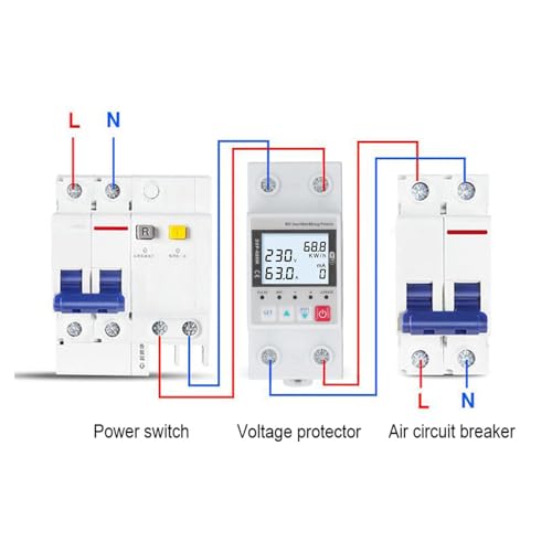 Dispositivo di Protezione da Sovratensione e Sottotensione WiFi, 230V 50/60Hz, Telecomando, 63A, Stabilizzatore di Tensione Regolabile