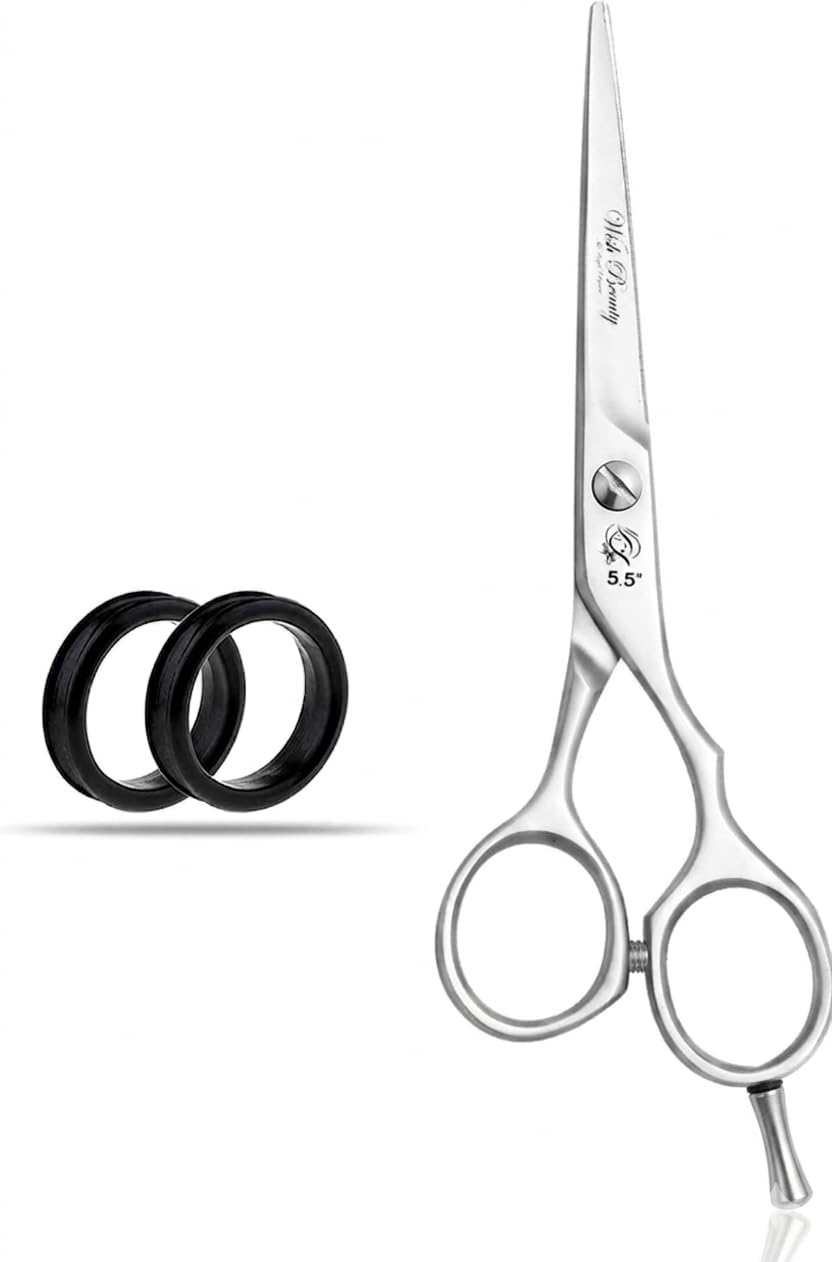 Professional 5.5" Hair Cutting Scissors - Offset Ergonomic Barber Shears - Premium Stainless Steel Hairdressing Scissor for Men, Women & Kids