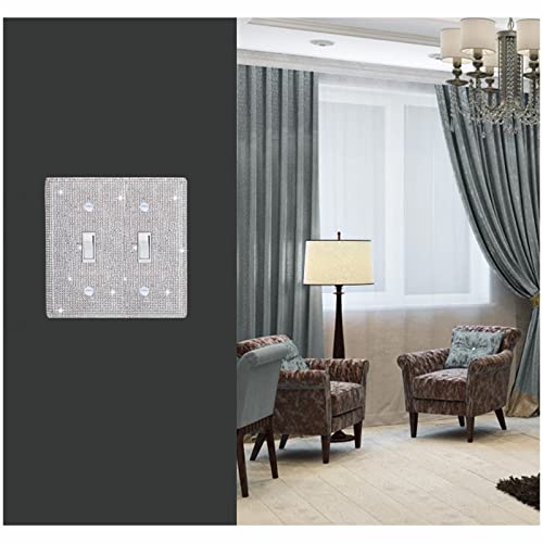 Image of Shiny Silver Rhinestones Wall Plate Cover Double Toggle Toggle Light Switch Cover Rhinestones Outlet Covers Wall Plate 2 Gang