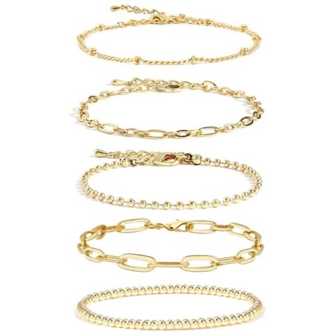 Waterproof Gold Bracelet Stack for Women Non Tarnish,Stainless Steel Dainty Bracelets Layered Paper Clip Bracelet Chain Bracelet for Women Gold Plated Jewelry Cover