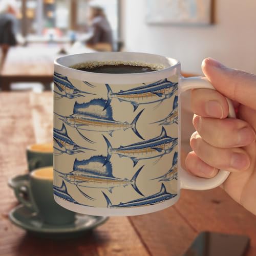 Taza de cerámica con diseño Billfish Fishing, 11 oz miniatura 4