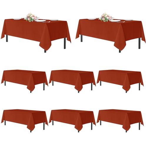 Image of sancua Thanksgiving Tablecloths for 6 Foot Rectangle Tables, 8 Pack Burnt Orange - Washable Polyester Fabric Fall Table Cloth for Holiday Party, Birthday, Banquet Reception, 54x108 Inch Rust