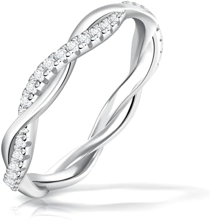 Moissanite Twisted Rope Wedding Band, D Color VVS1 18K White Gold Plated 925 Sterling Silver Moissanite Eternity Ring for Women
