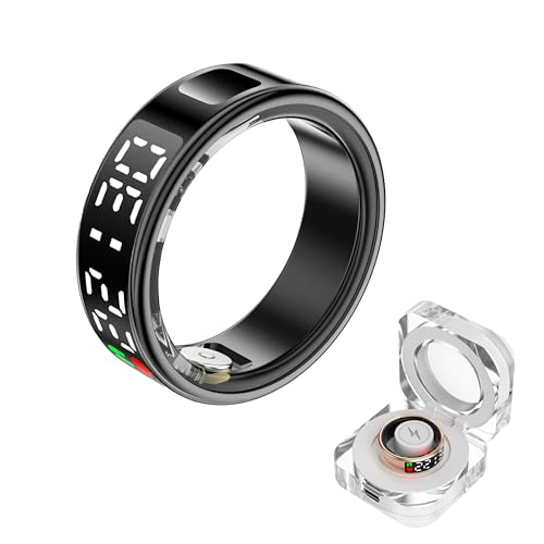 Smart Ring Fitness Sleep Health Tracker Rings for Men Women, LED Display Smart Ring Health Tracker Heart Rate, Blood Oxygen, Sleep & Step Monitor, No Subscription, IP68 Waterproof (Black #10)