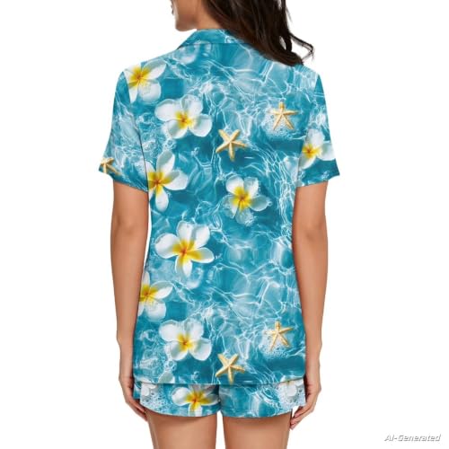 Image of Renewold Women's Short Sleeve Pajama Set Button Down Sleepwear with Notch Collar Soft Lounge Top and Shorts with Pockets