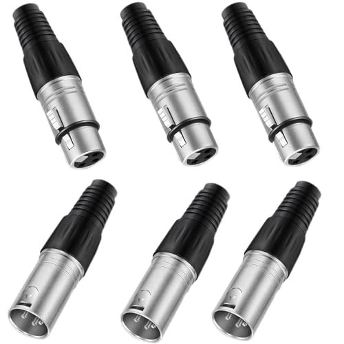 VISSQH 6pcs XLR Connectors, 3 Pin XLR Male-Female Panel Mount Connector for Microphone Speaker