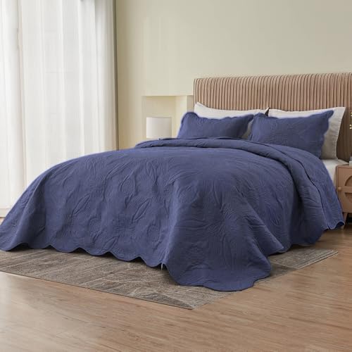 Image of Kingnex King Size Bedspread Soft Lightweight Quilted Coverlet Set 3 Pieces 1 Quilt 2 Pillow Shams Blue