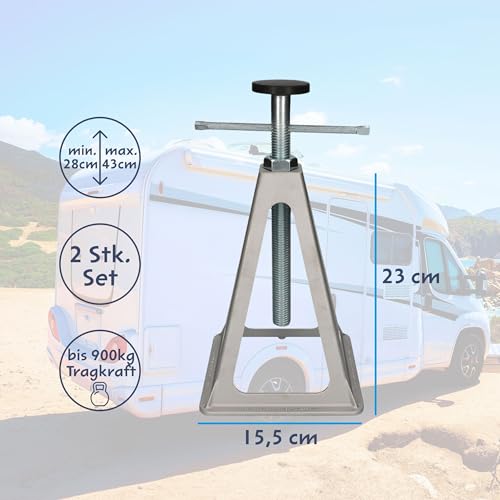 Cartrend Caravan Stützbock, Wohnwagen Stützbock Wohnmobil Stützbock, Wohnwagenzubehör Wohnmobilzubehör, 2er Set, Aluminium, bis 900 Kg belastbar, silber