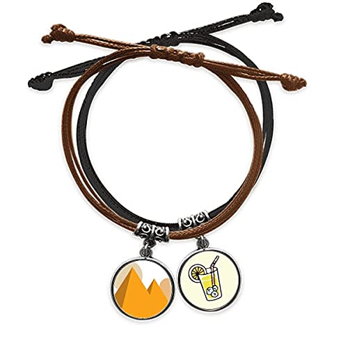 Bracelet Égypte jaune soleil corde main pyramides cuir jus de citron