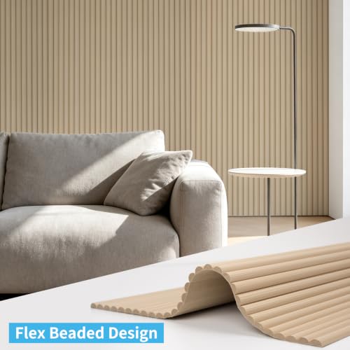 Image of Art3d Roll-Flat Beaded Wood Slat Wall Panel, 2-Pack, 94.5 inch x 23.6 inch, Ashtree