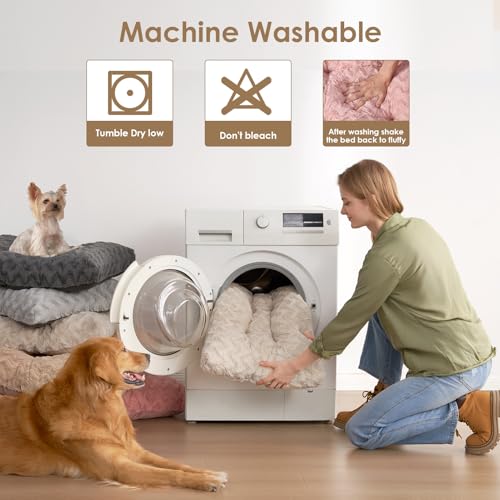EHEYCIGA Hundebett Grosse Hunde Waschbar, 104x68cm, XL Hundekissen Flauschig für große Hunde, Kuschelig Umkehrbare Hundematte mit Kunstpelz und Kunstleinen, Beige