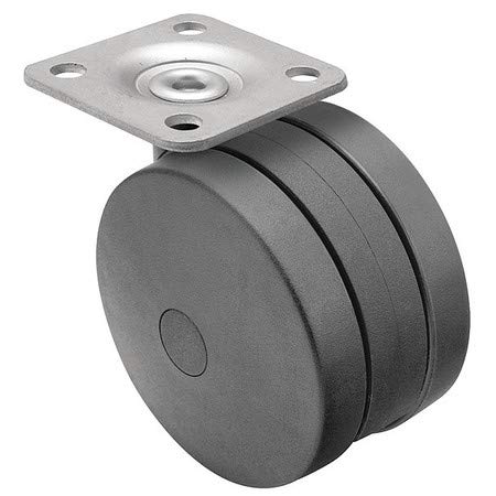 Shepherd Ultima Series 50mm Diameter Un-Hooded Twin Nylon Wheel Caster, 1-1/2" Length x 1-1/2" Width Plate, 75 lbs Capacity, Black Finish