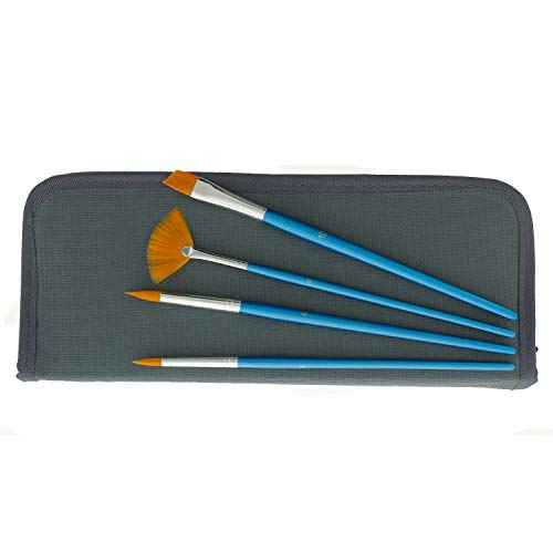 U.s.art Supply 12-Piece Short Handle Nylon Hair Artist Paint Brush Set Blue Handle With Carry Case #TOP3