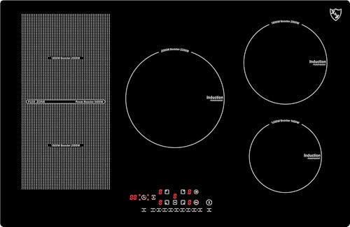 K&H Induktionskochfeld 80-IN-9200FLX [5 ZONEN] - Induktionskochplatte - Induktionsherdplatte Sensor Touch Steuerung - Kochfeld Induktion - Autark zum Einbau - 80CM - 9200 Watt - 17 Leistungsstufen