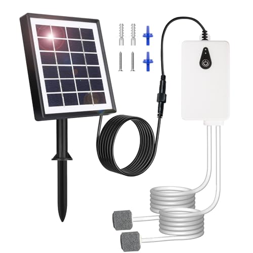 UKSUNVI Pompes à air solaires, chargement USB et chargement solaire sont disponibles, oxygénateur de 2 W pour aquarium, aérateur de pêche avec tube, pierres à bulles, pompe à oxygène solaire